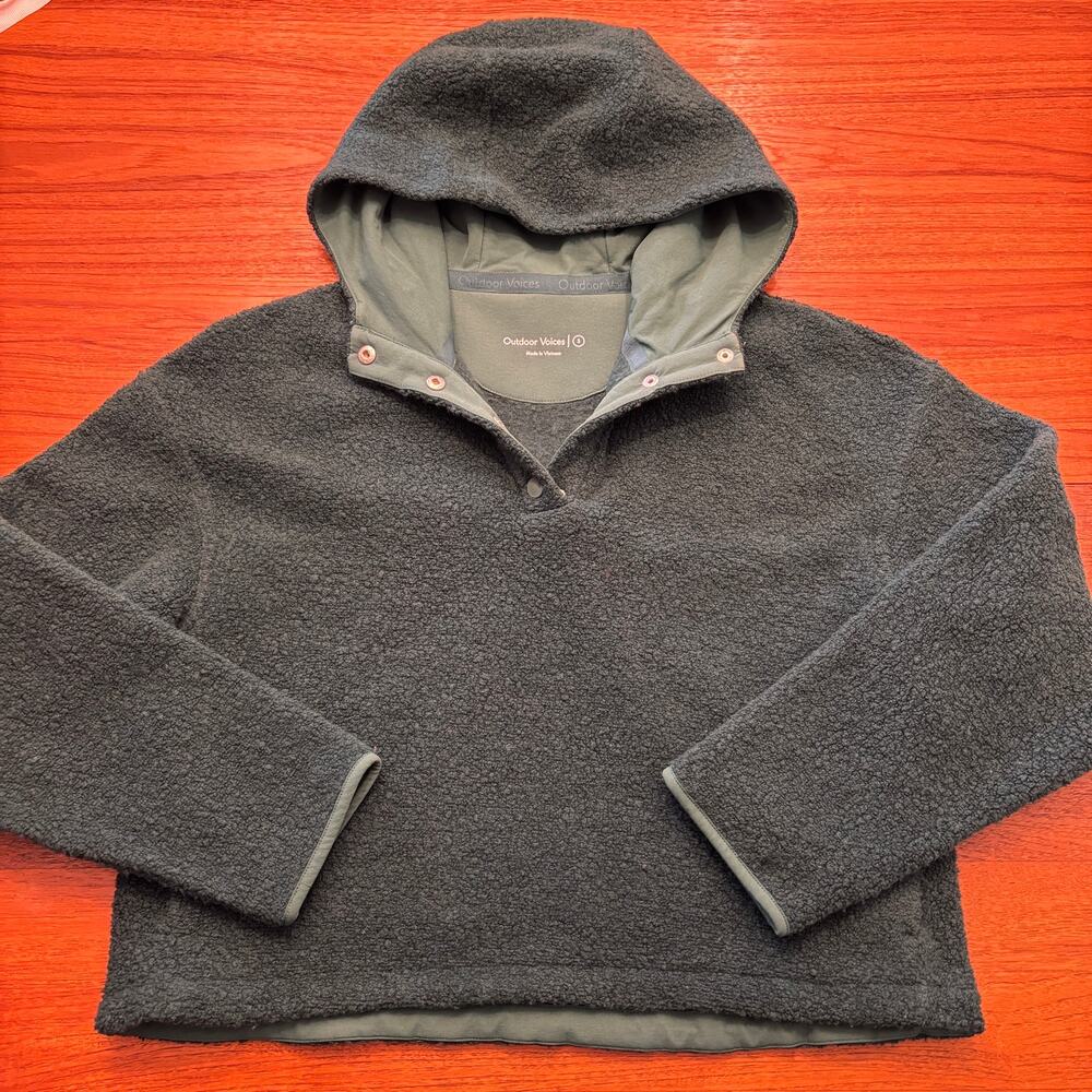 Outdoor Voices Women's Green Pull Over Hoodie Fleece Jacket Size Small